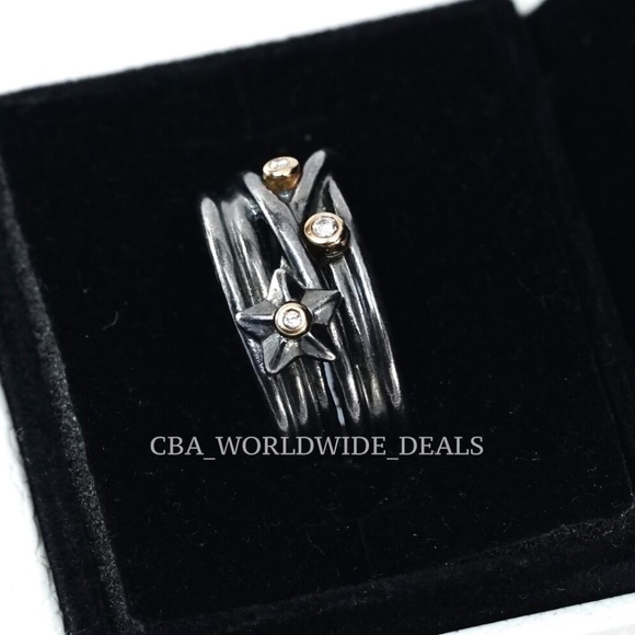 Pandora Two Tone Oxidized Stella Star Band Ring Size: 54 (7) - Picture 2 of 3